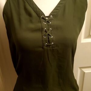 Olive Green Lace-Up Women's Top
